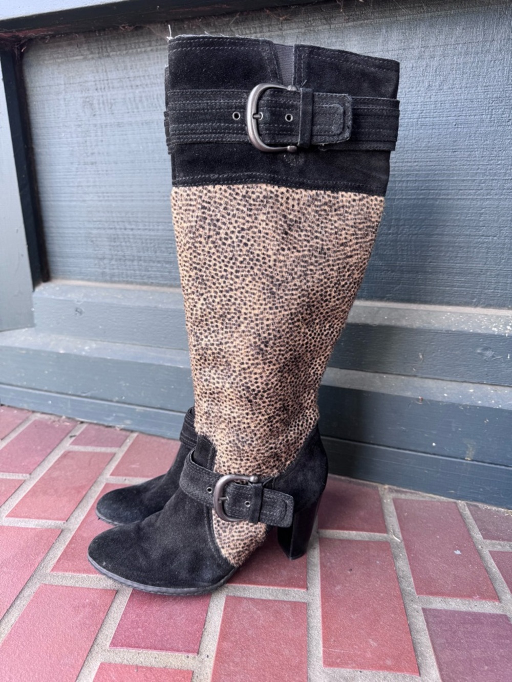 Born Crown Women’s Animal Print Suede Knee-High Boots